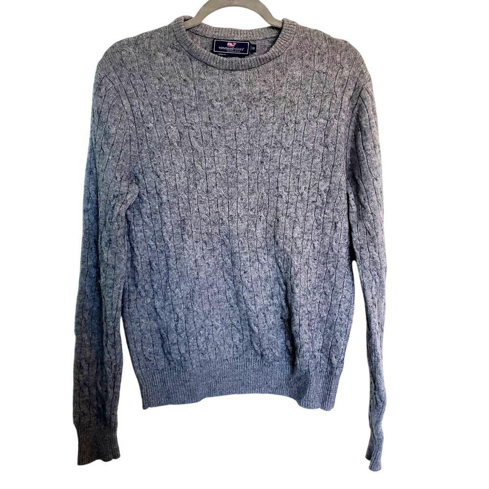 Vineyard Vines Wool Cashmere Chunky Cable Knit Sweater XS Gray Fisherman Cozy